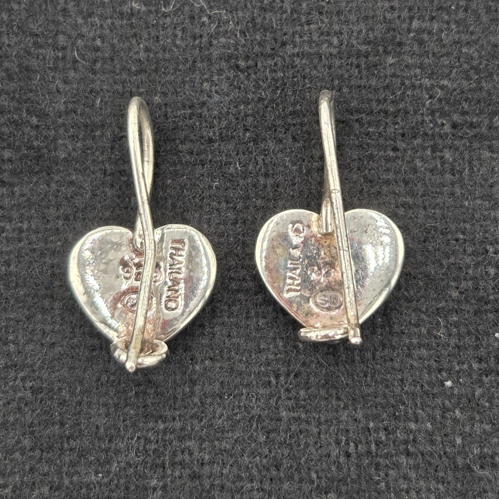 925 Sterling Silver And Mother Of Pearl Heart Shaped Dangle Earrings - Picture 2 of 4